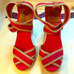 Tori Burch Coral Wedge Sandals